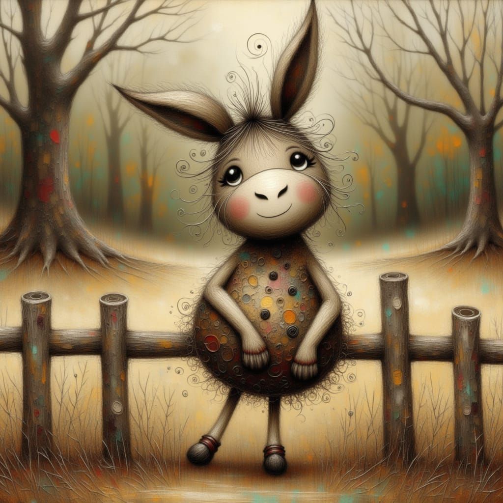 Charming Cross-Eyed Donkey in Whimsical Style