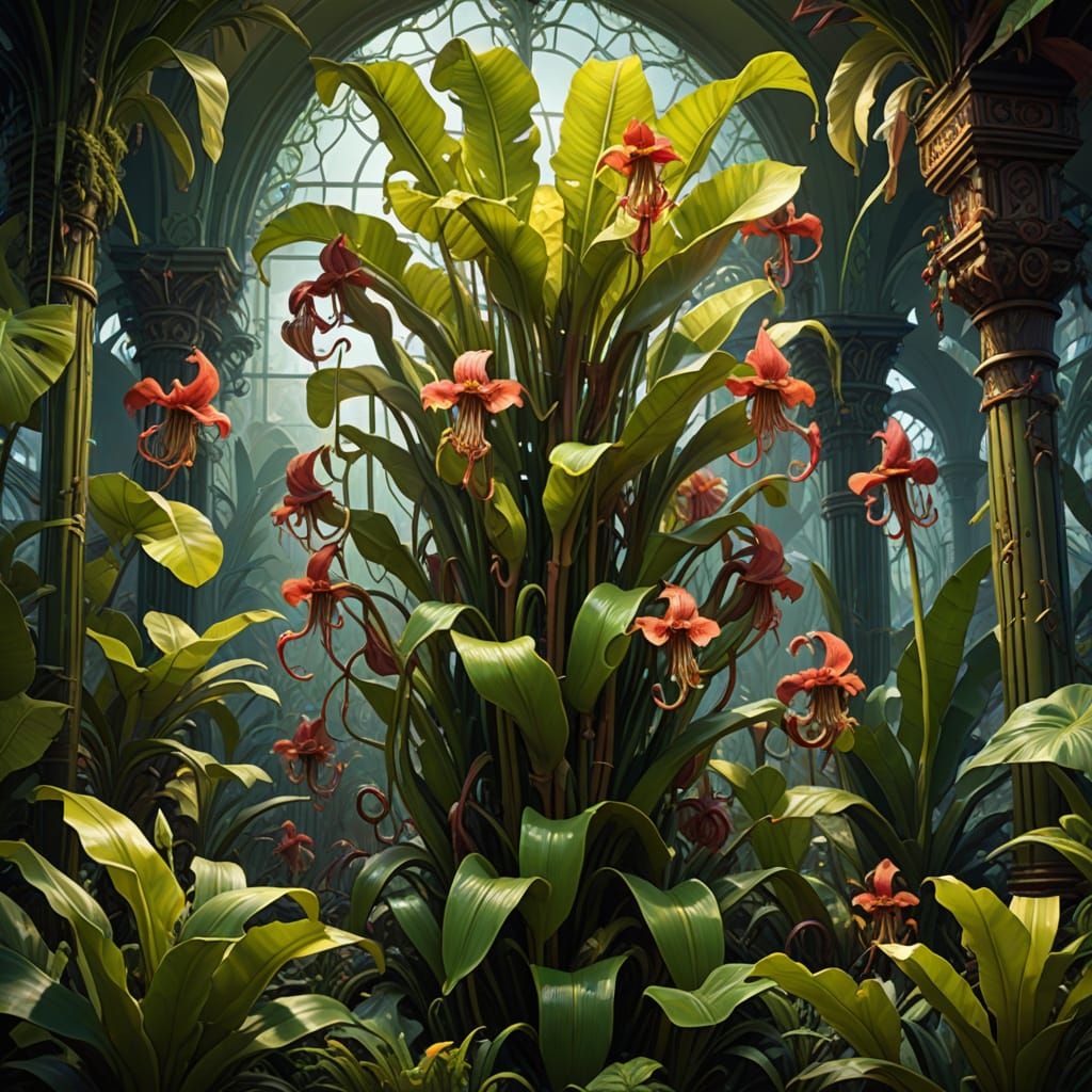 Carnivorous Banana Tree: Concept Art in Digital Style