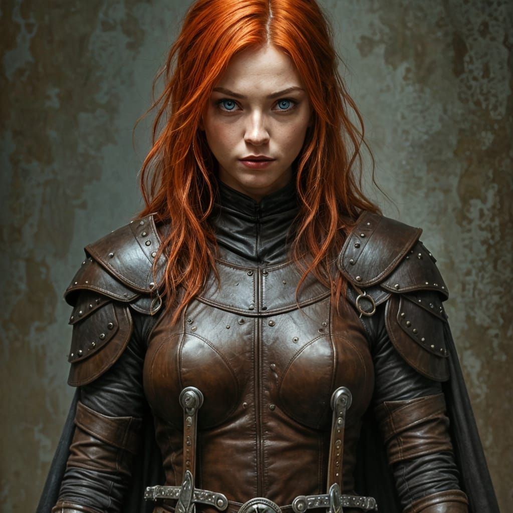 Hyperrealistic Warrior Woman in Leather Armor