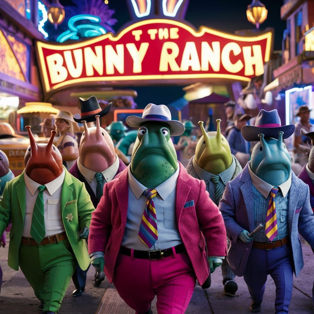 Slugs at The Bunny Ranch Brothel: Vibrant Movie Poster