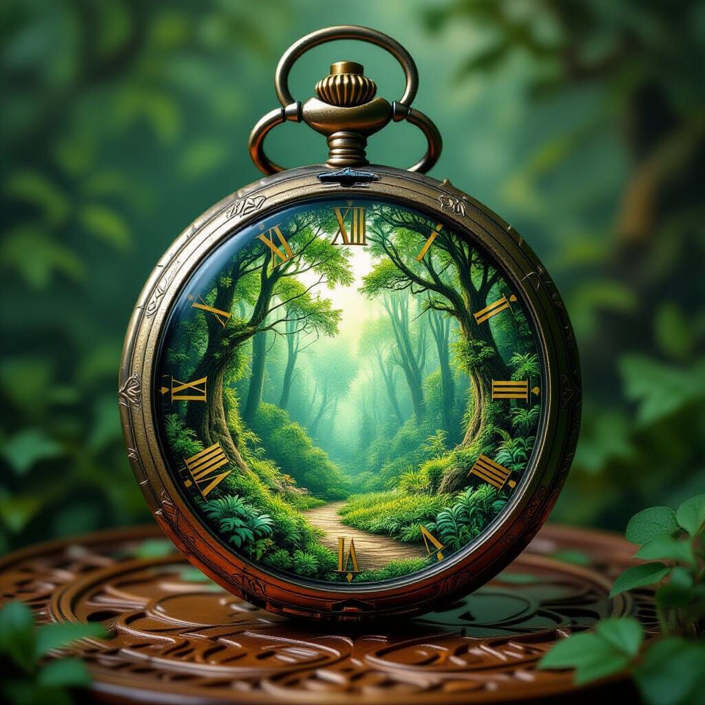 Pocket Watch Portal to Forest, Art Nouveau Style