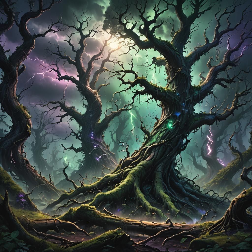 Storm Ravages Twisted Forest in Fantasy Concept Art