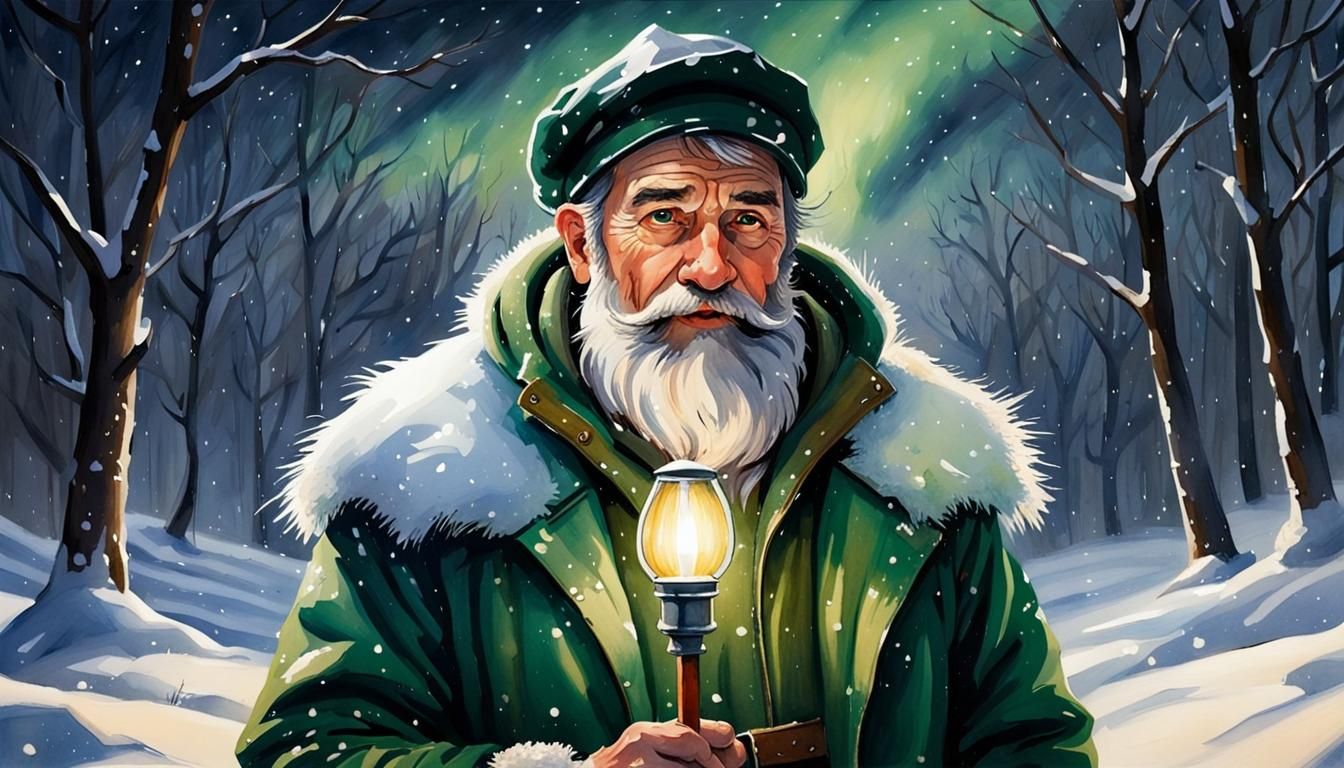 Watercolor Painting of Redhead Barbarian in Snow