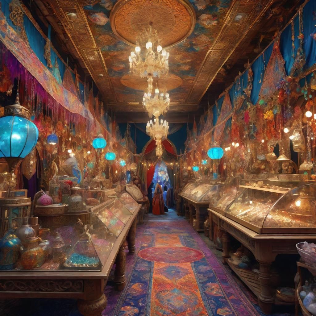 Hyperdetailed Fairytale Market in Psychedelic Holographic St...