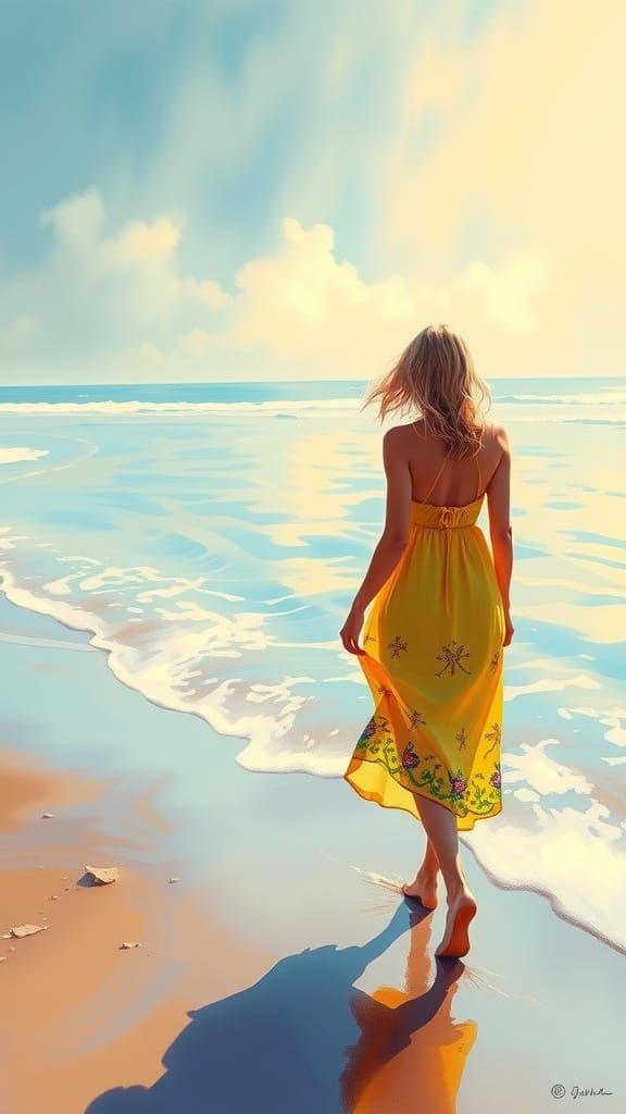 Impressionistic Beach Scene: Woman in Sundress