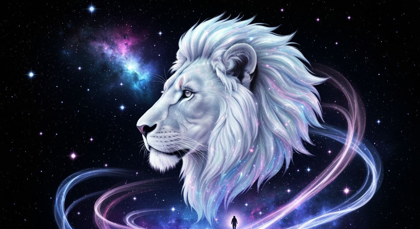 Ethereal Lion in Cosmic Dreamscape