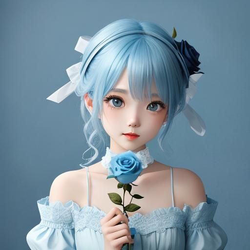 Fragile Misty Blue Rose in Decay