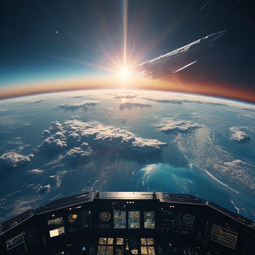 Earth from Space Shuttle Cockpit: Cinematic Digital Art