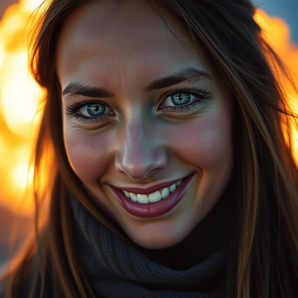 Hopeful Woman with Fiery Eyes, Cinematic Film Still