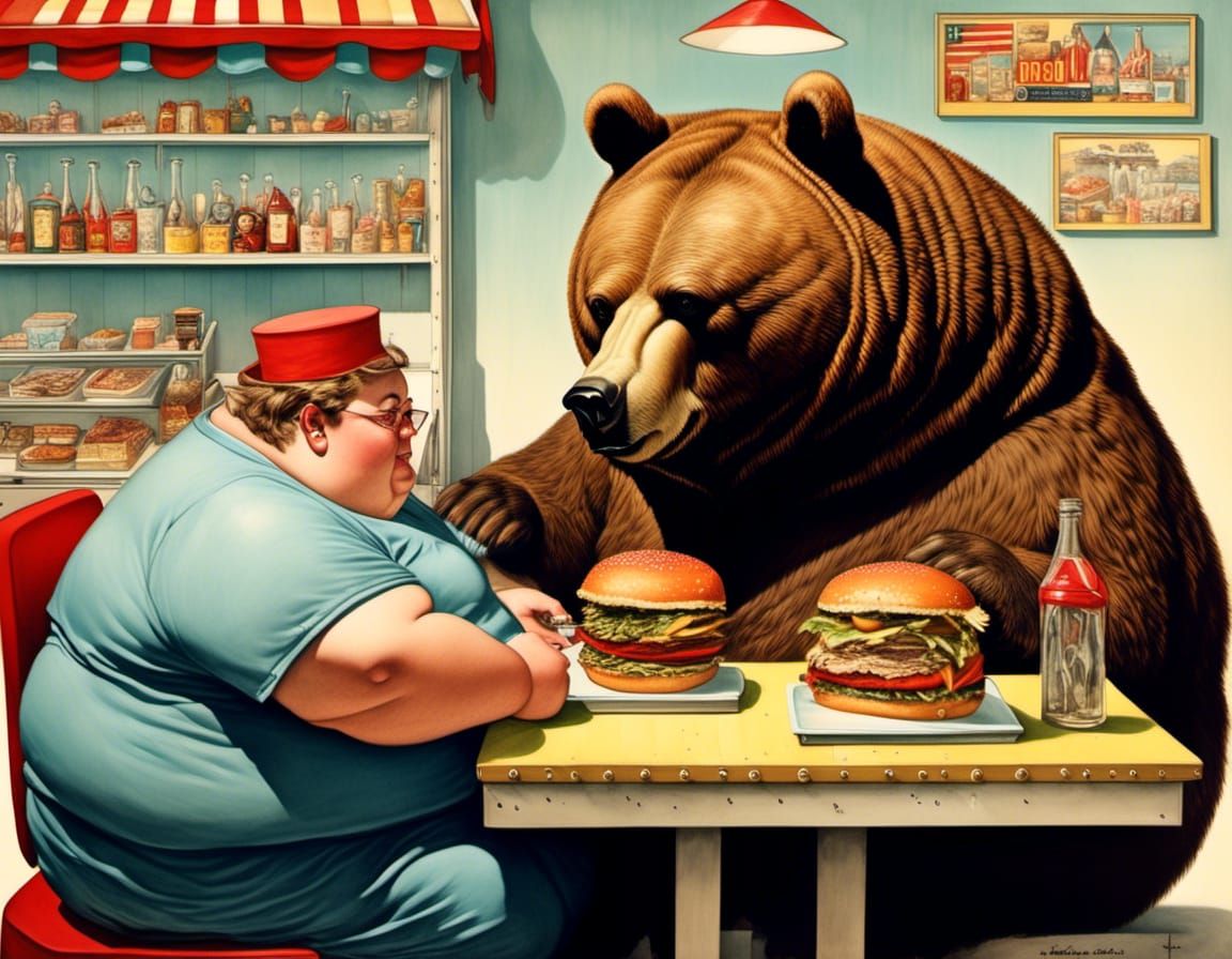 Hungry Bear at Burger Shop in 1963 Portrait