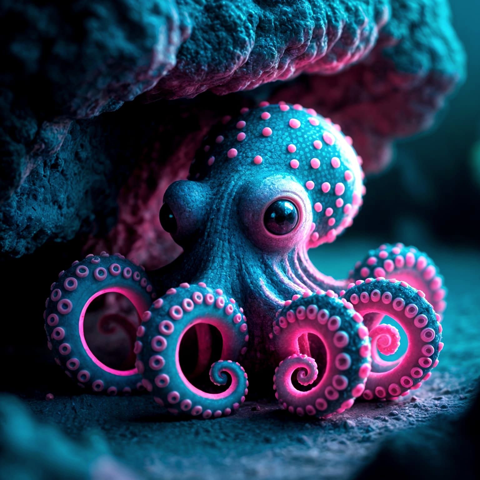 Macro Photo of Polka Dot Octopus Under Blacklight