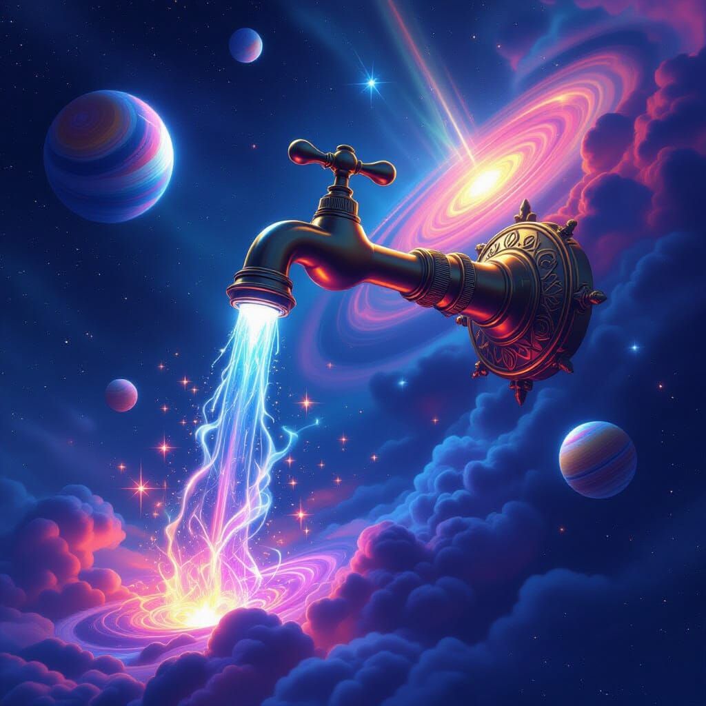 Futuristic Faucet Spewing Stars in Space