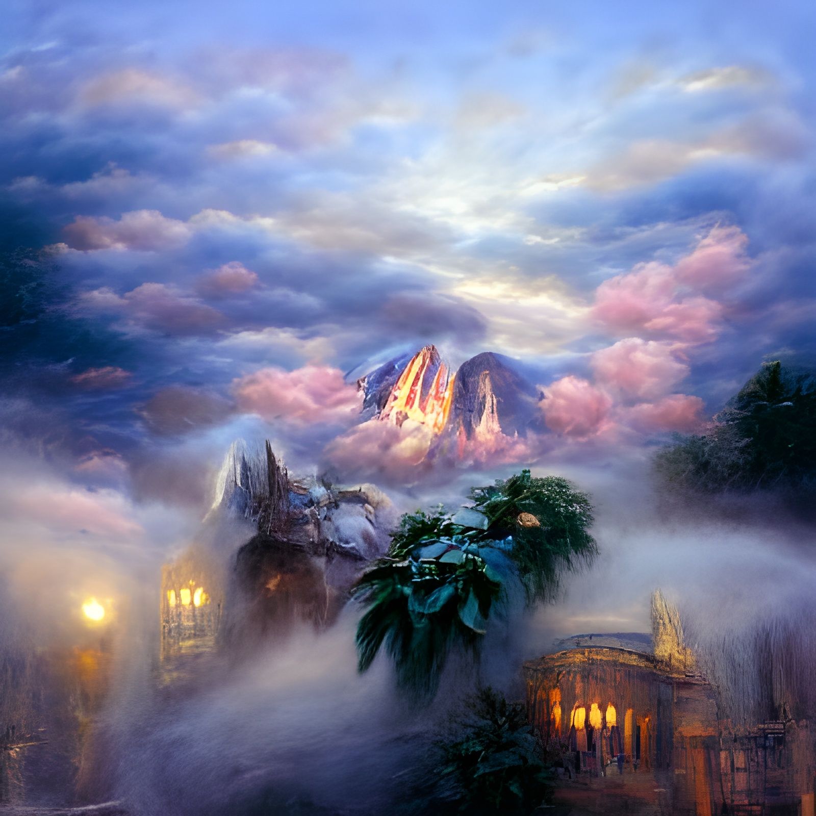 Mount Olympus at Dawn in Ethereal Style