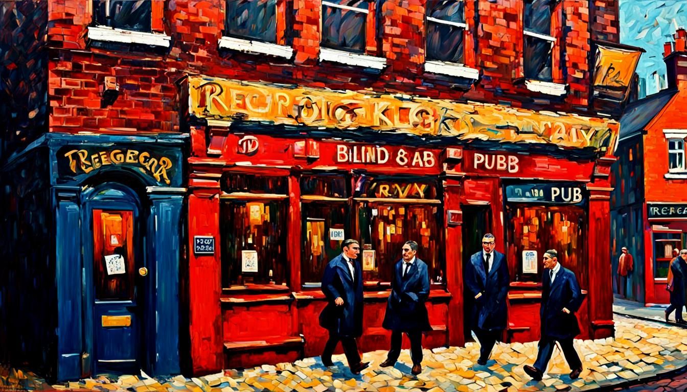 Blind Beggar Pub, East London, Neo-Impressionist Oil Paintin...