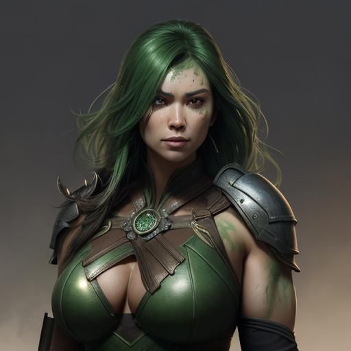 Green Super Mutant Woman in Destroyed City