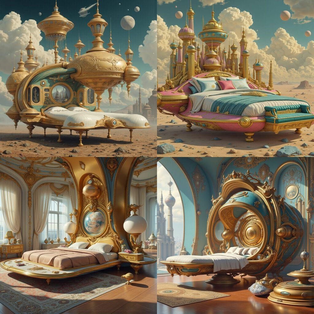 Surreal Futuristic Bedroom Furniture in Dreamlike Sci-fi Sty...