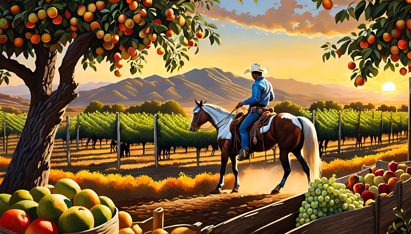 California Sunset: Hyperrealistic Avocado Orchard Scene