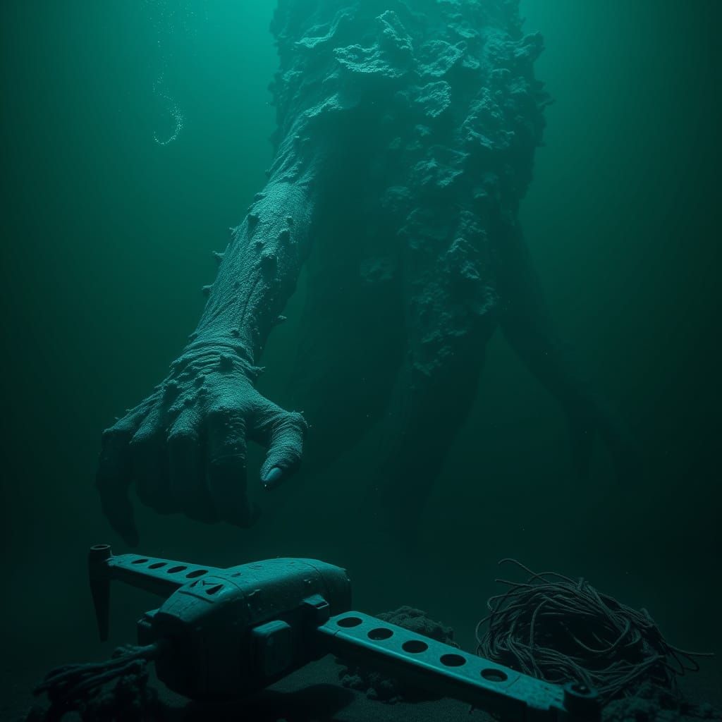 Underwater Horror: Bioluminescent Deep Sea Entity