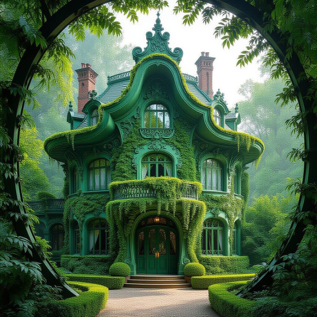 Art Nouveau Castle of Lush Botanical Plants
