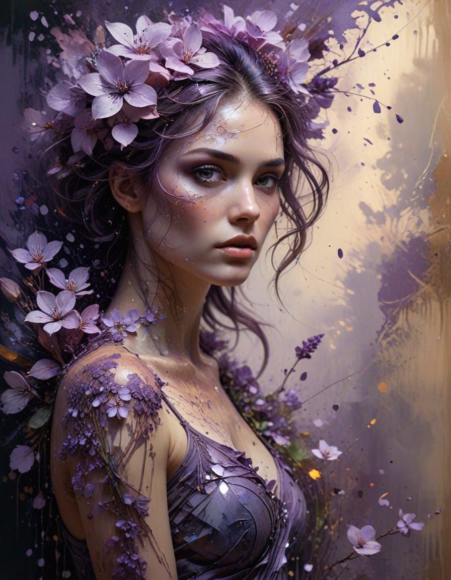 Vibrant Lilac Bloom in Grunge-Style Watercolors