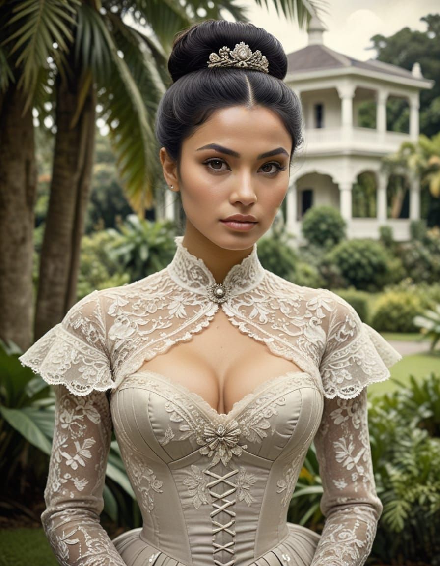 Vintage Colonial Indonesian Woman in Sepia Photograph