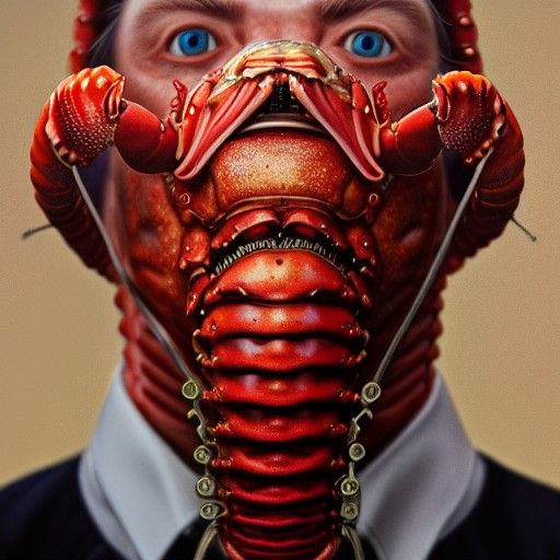 Hyperrealistic Lobster-Faced Man Portrait