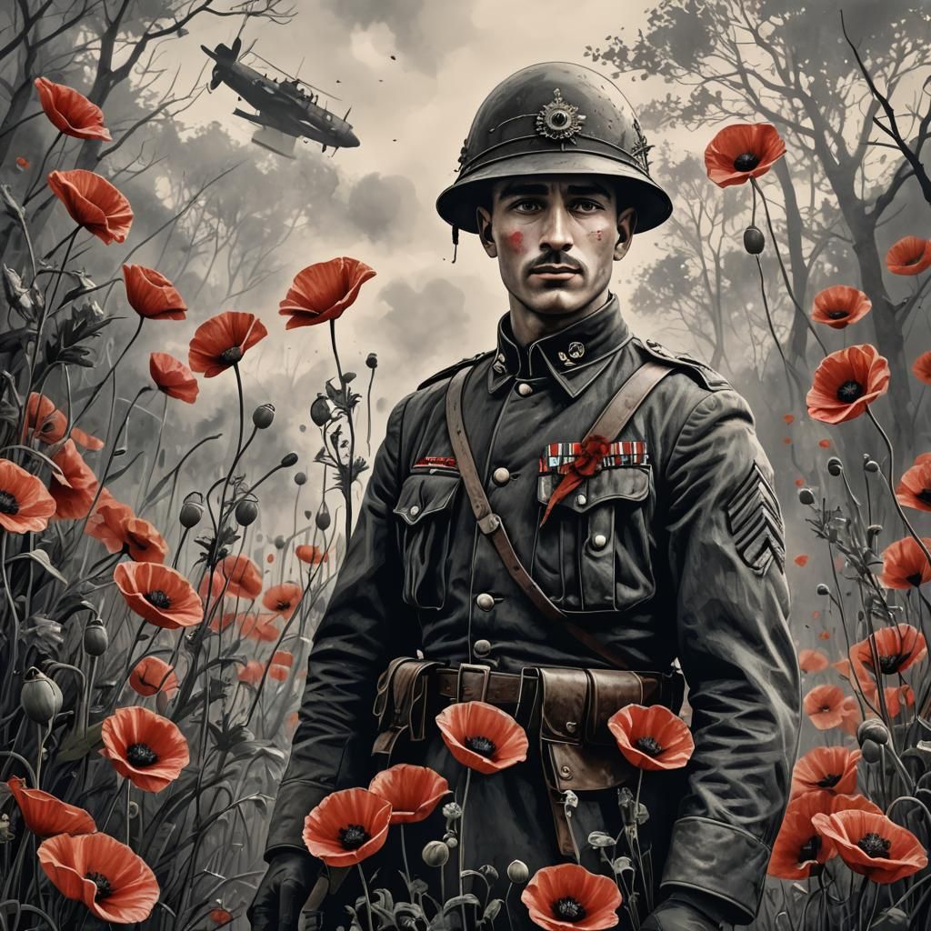 WWI Soldier Portrait in Pen and Ink Style