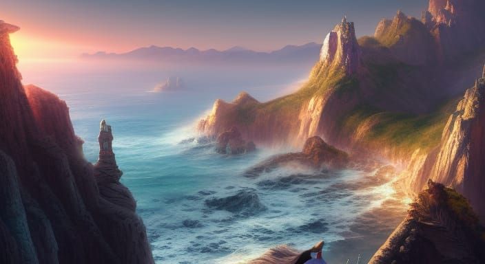 Ocean Cliffside Sunrise Matte Painting