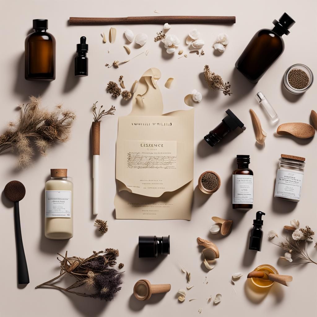 Minimalist Apothecary Flatlay with Dark Reflections