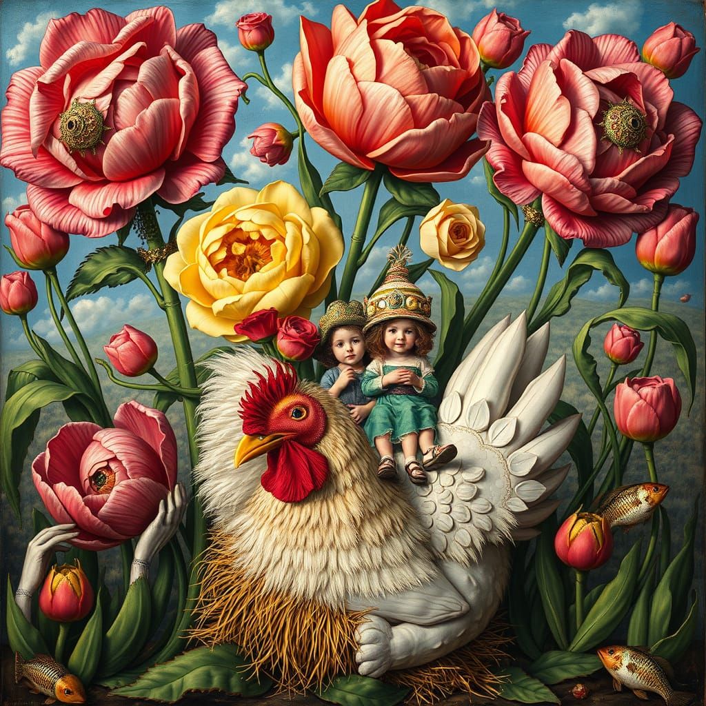 Ornate Roses and Tulips in Dürer Style