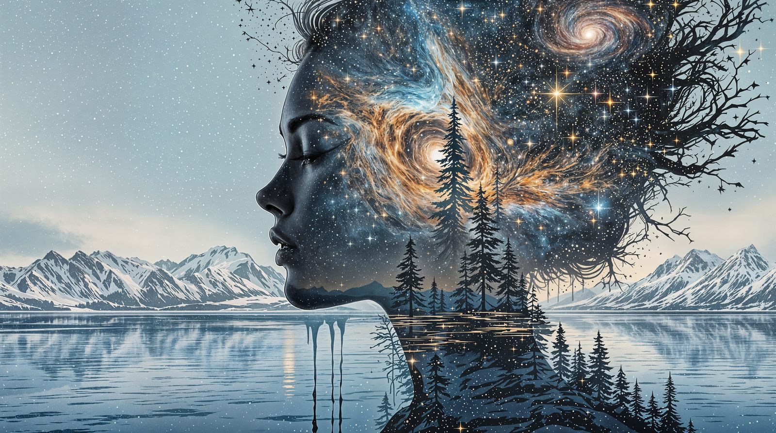 Stunning Nordic Princess Amidst a Dripping Galaxy