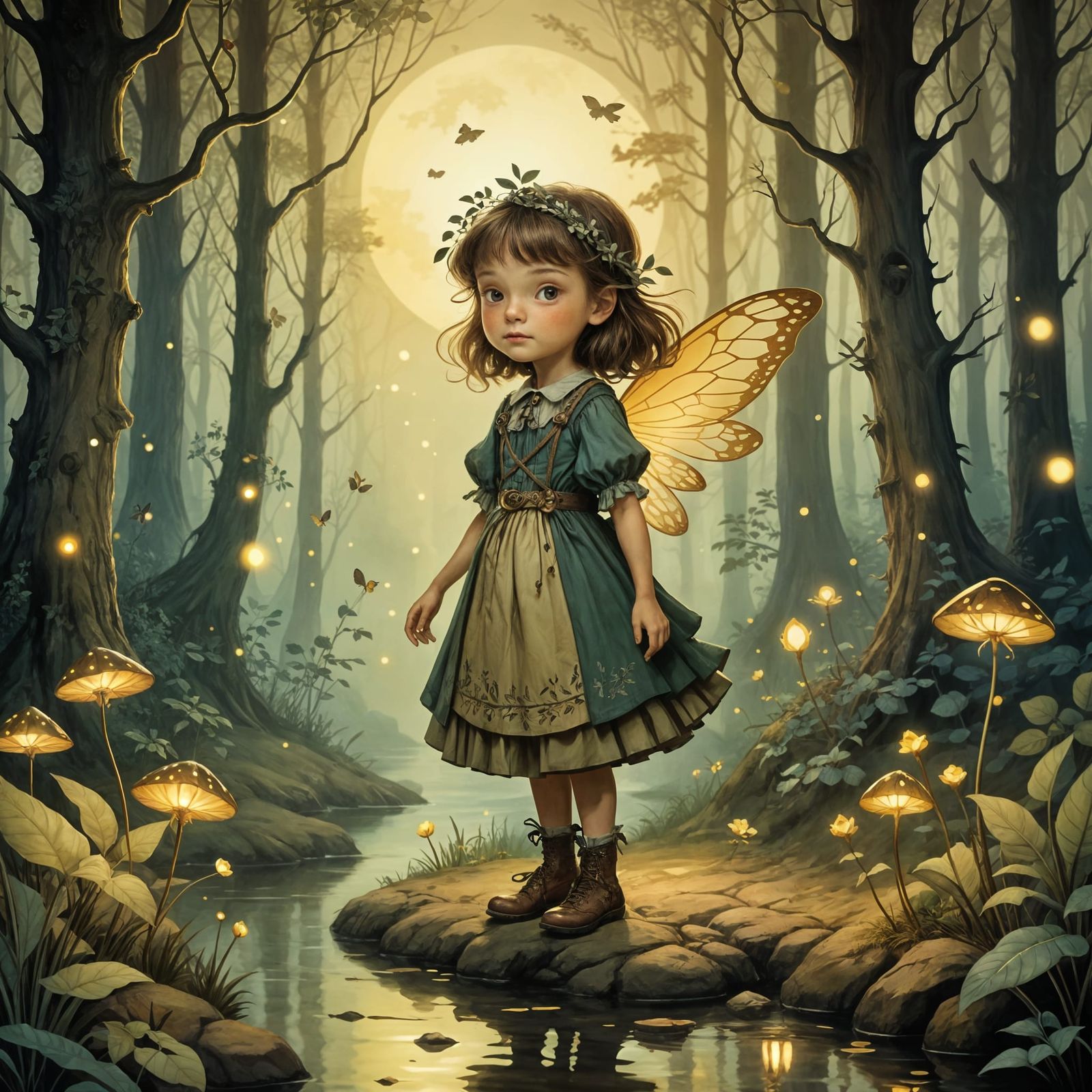 Enchanted Woodland Sprite in Vintage Illustration Style