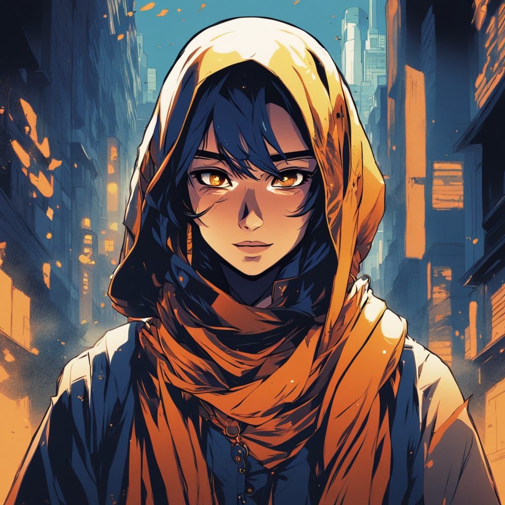 Cinematic Anime Muslim Villain with Vibrant Ink Effects