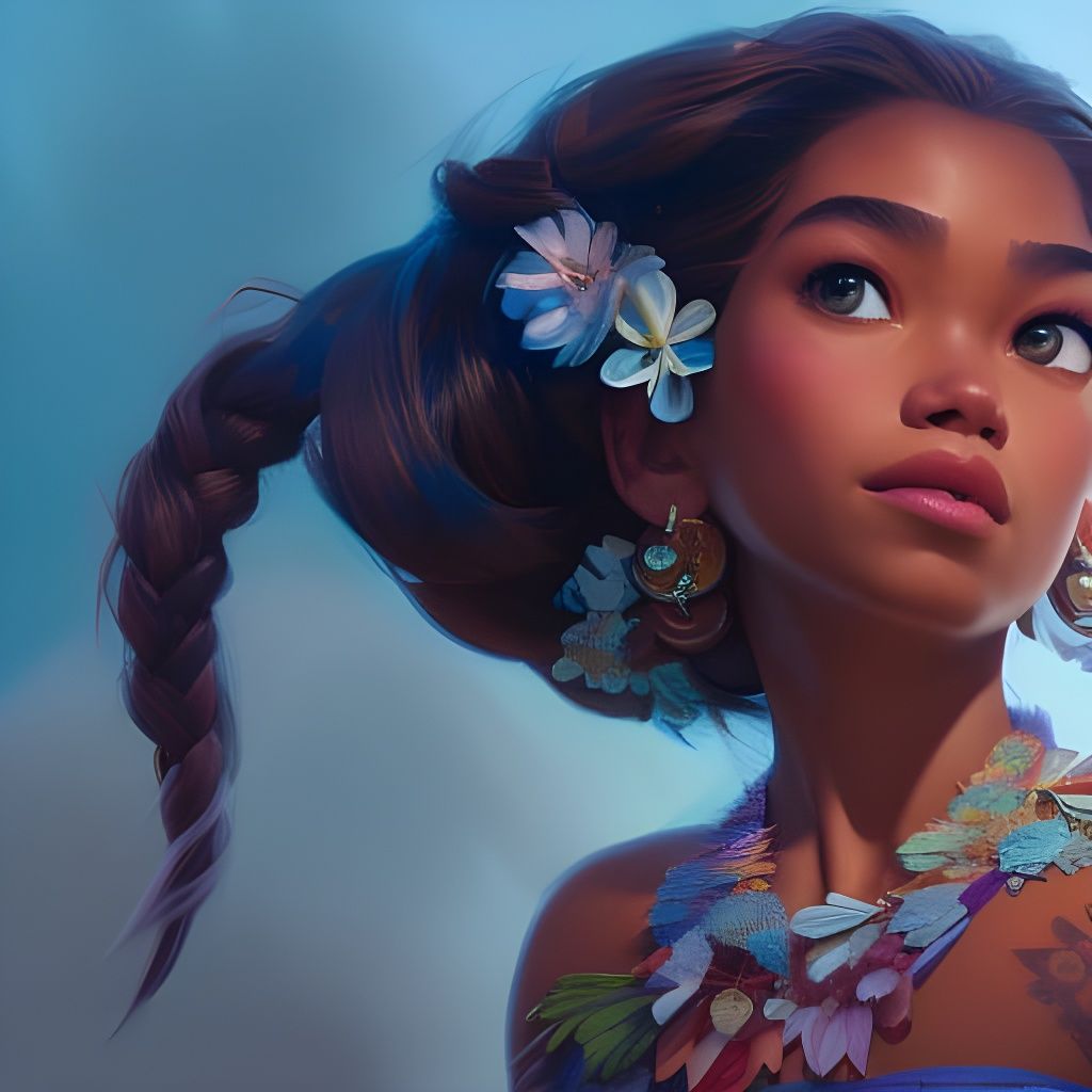 Detailed Portrait of Moana in Splash Art Style
