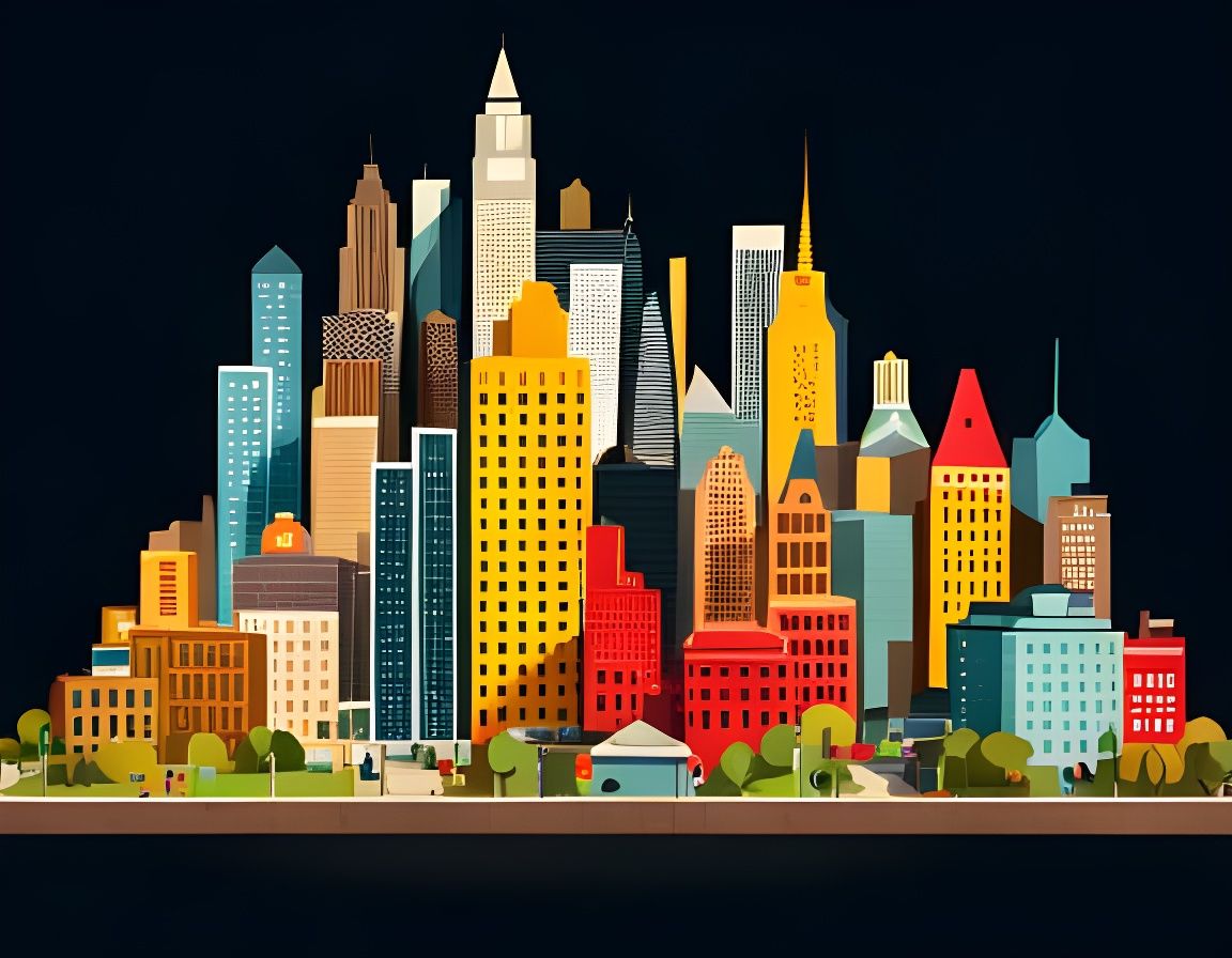 NYC Cartoon Diorama in Vintage Pop Art Style