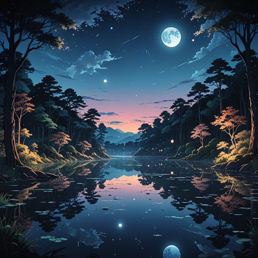 Vibrant Night Sky Reflected in Serene Lake Landscape