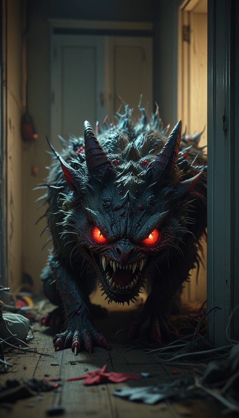 Cinematic Horror: Close-Up of a Terrifying Closet Monster