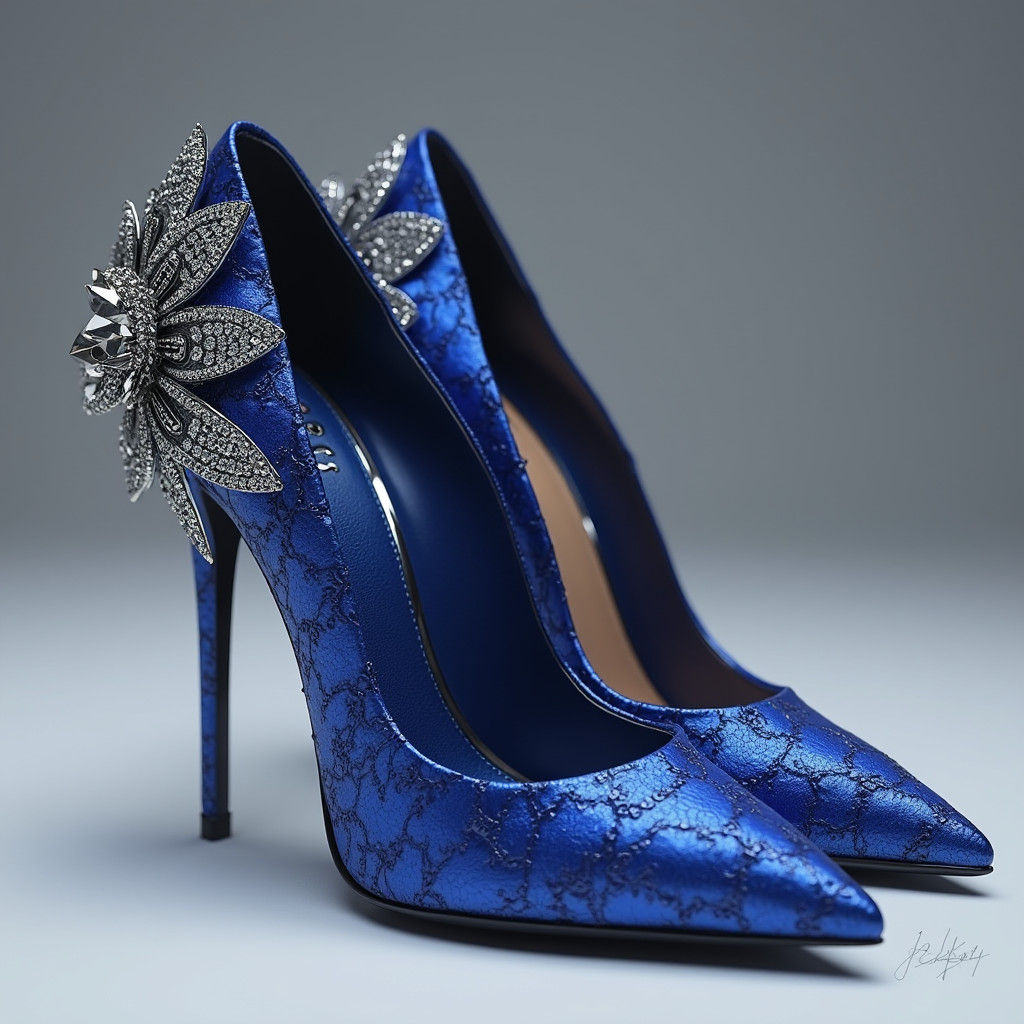 Floral Stilettos with Rhinestone Detail in Matte Painting