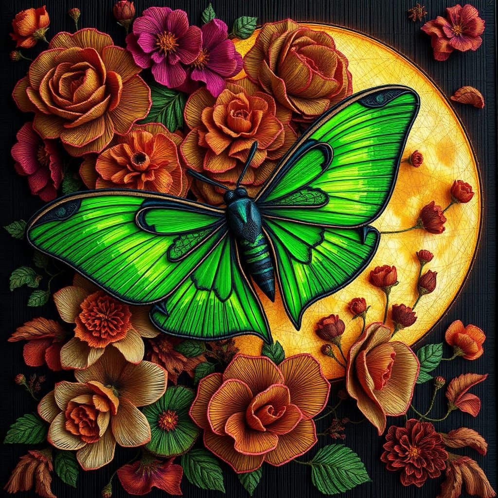 Green Moth String Art