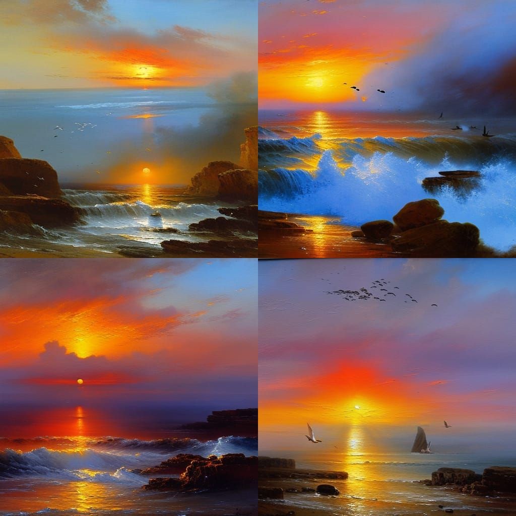 Ocean Sunset in Style of Romantic Landscape Painting