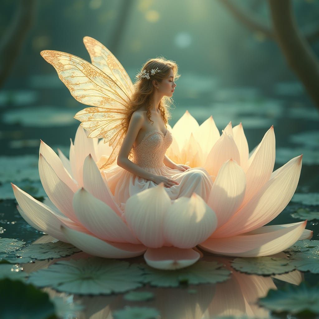 Ethereal Fairy on Luminous Lotus Flower