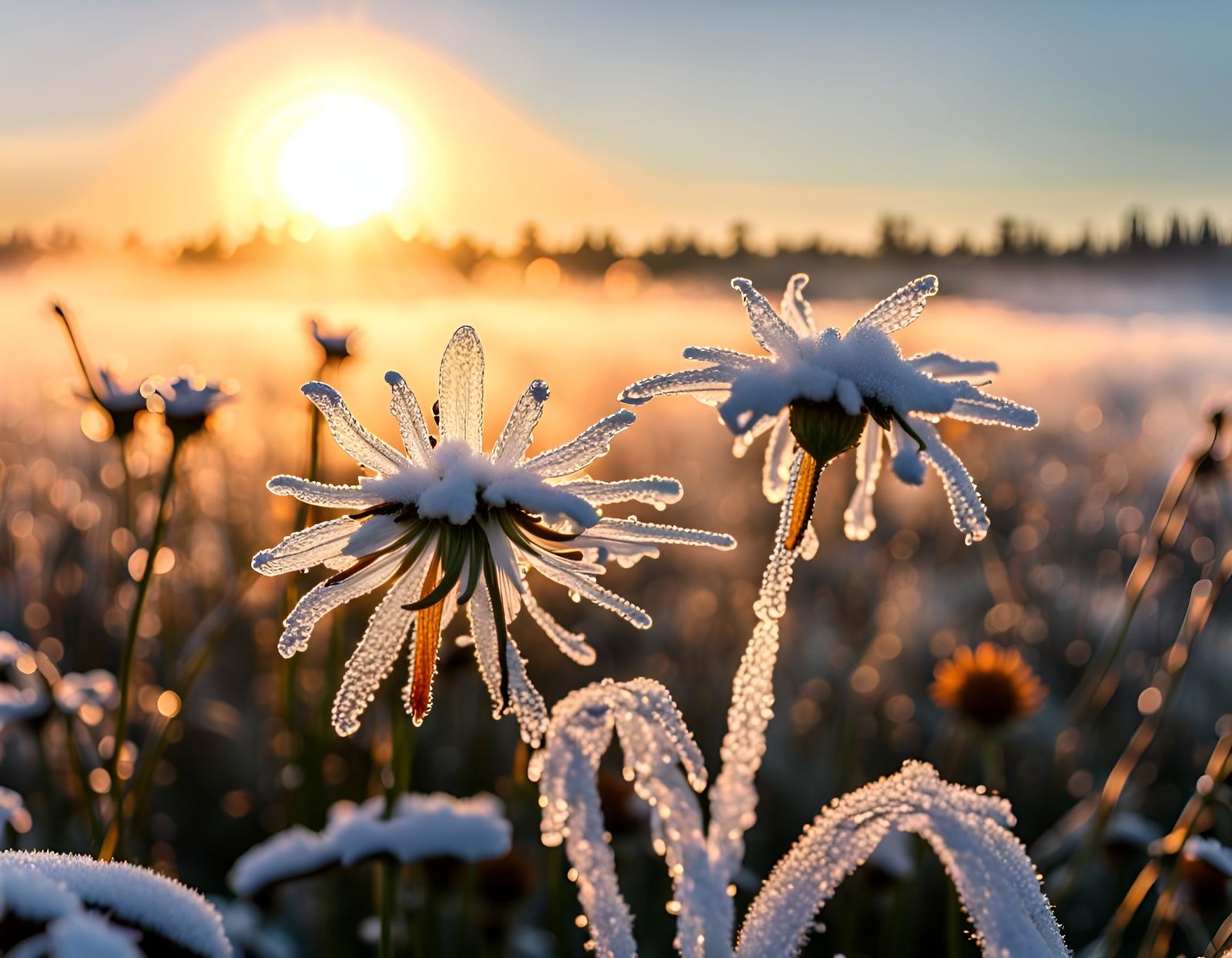 Flowers Thawing in Morning Sun: 8K Landscape