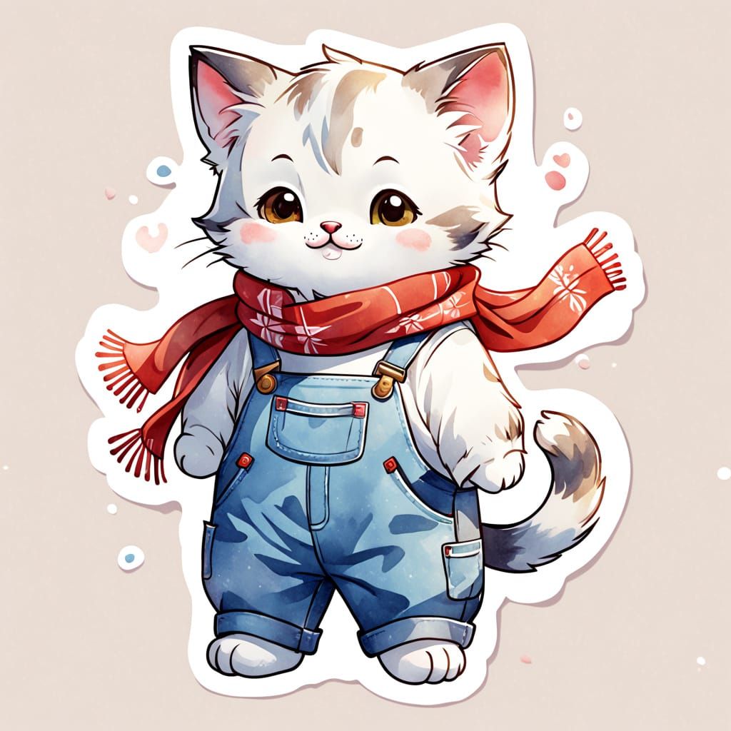 Whimsical Kitten Cub in Watercolor Illustration