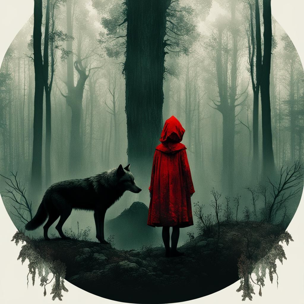 Little Red Riding Hood Double Exposure Illustration