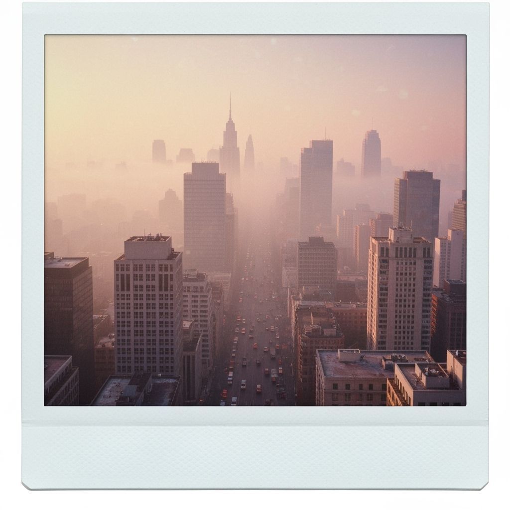 Misty Metropolis on Polaroid Film in Sci-Fi Style