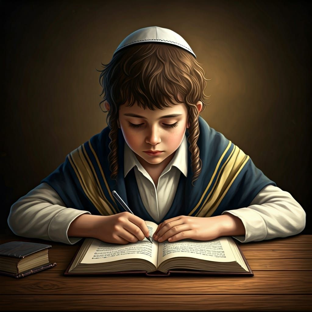Young Hasidic Boy Engaged in Torah Study