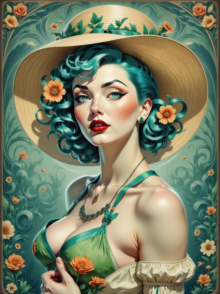 Elegant Goddess in Art Nouveau Splendor