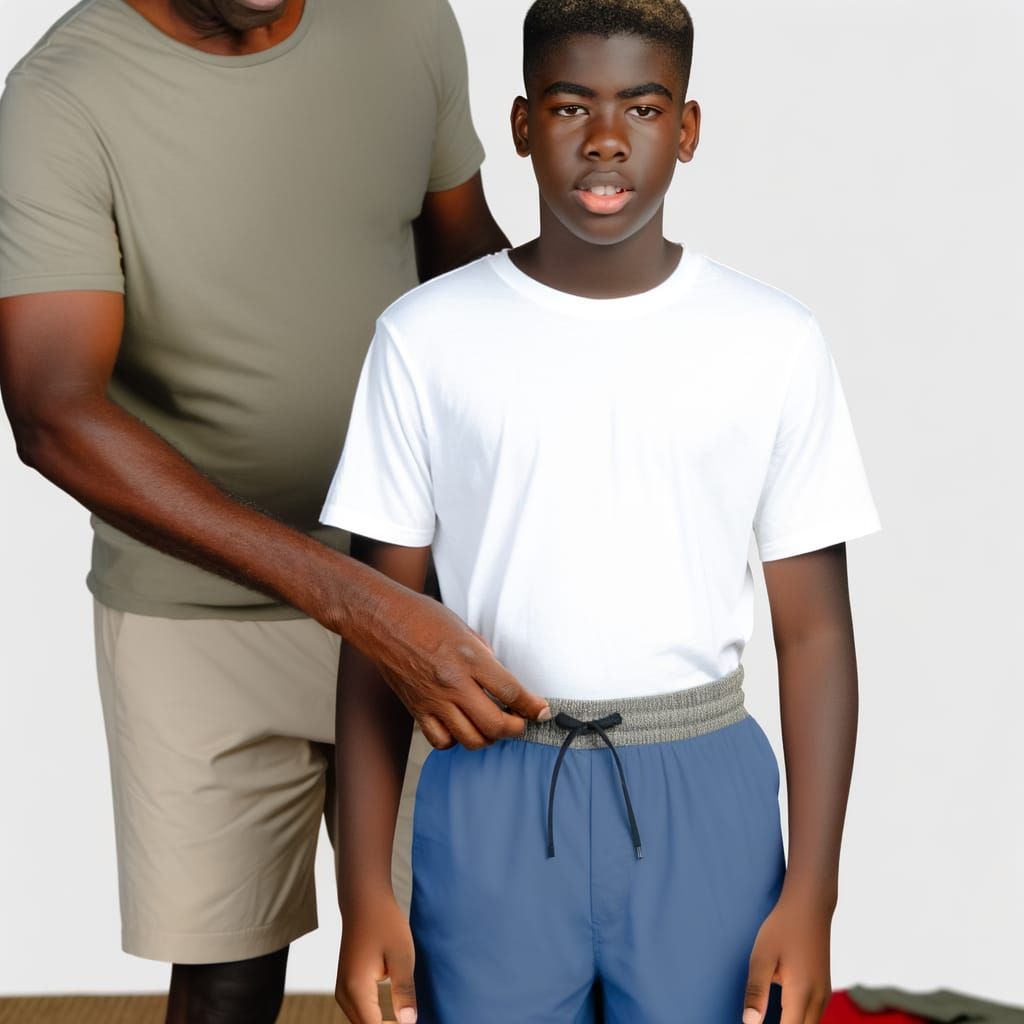 Realistic Portrait of a Black Teenager and His Father