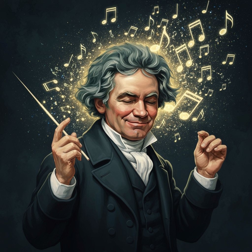Beethoven Conducting Music Amidst Shimmering Notes