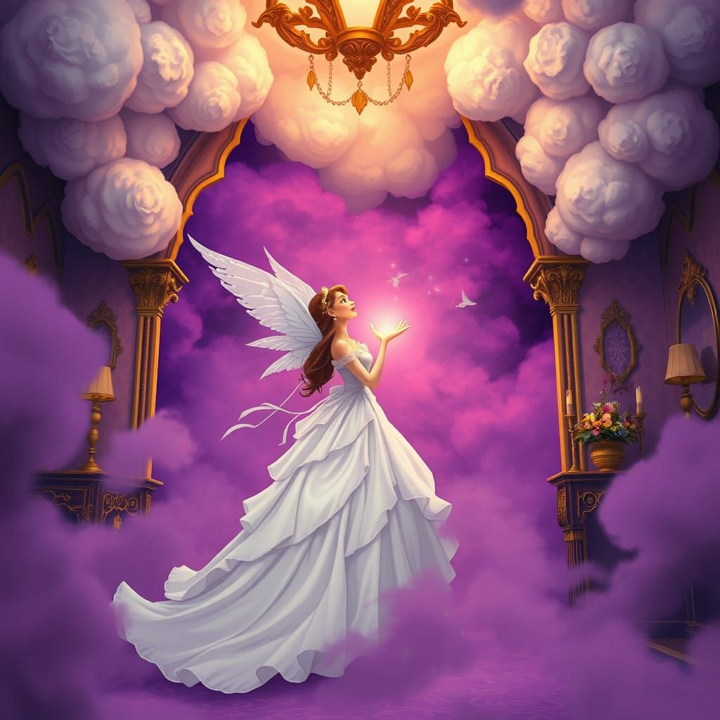 Enchanting Couple Ascends into Lavish Cloud-Filled Sanctuary